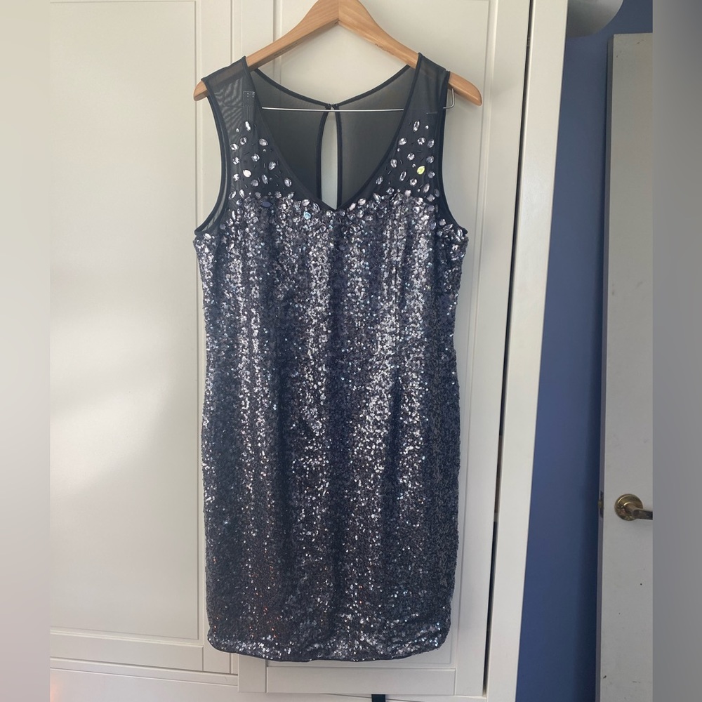 Beautiful classy formal sequin dress dark grey with rhinestones fully lined
